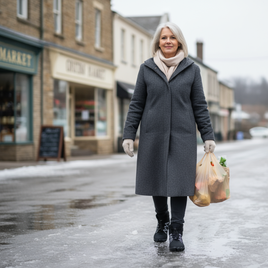 Warm feet without pain. The first winter boot designed for women with foot conditions.