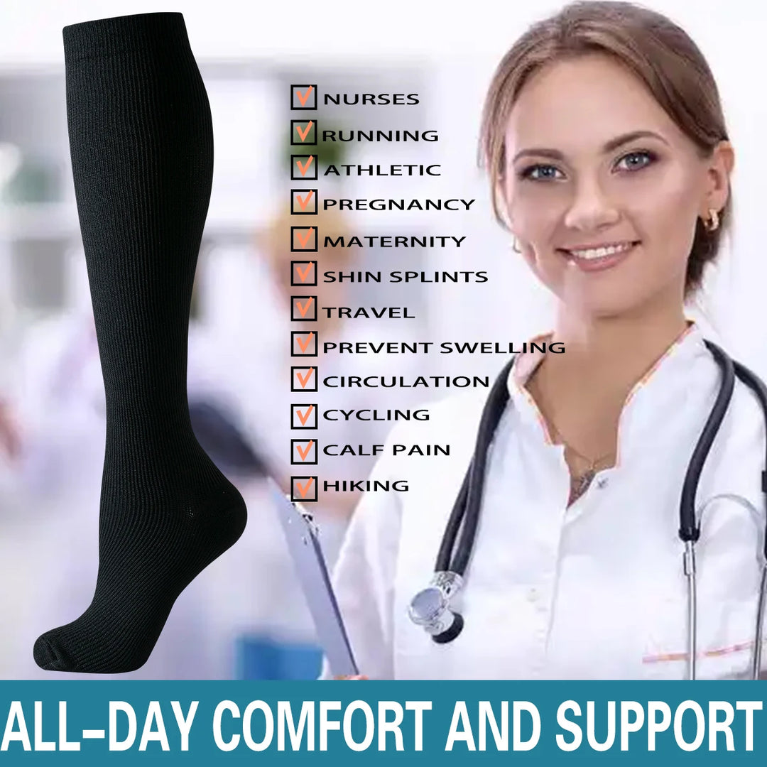 6 Pairs Solid Color Compression Socks Nurse Compression Socks Black Skin Color