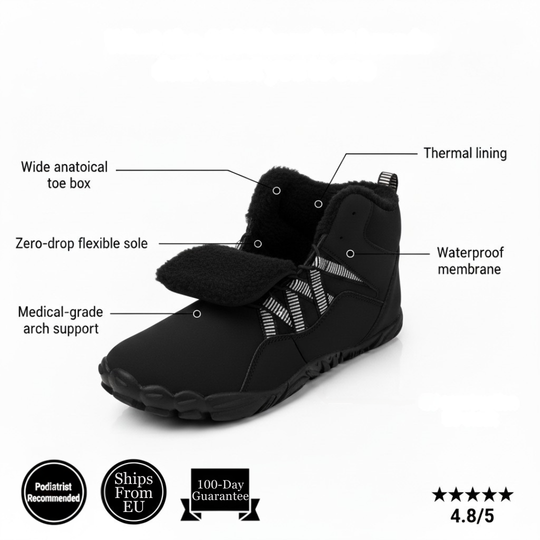 Warm feet without pain. The first winter boot designed for women with foot conditions.